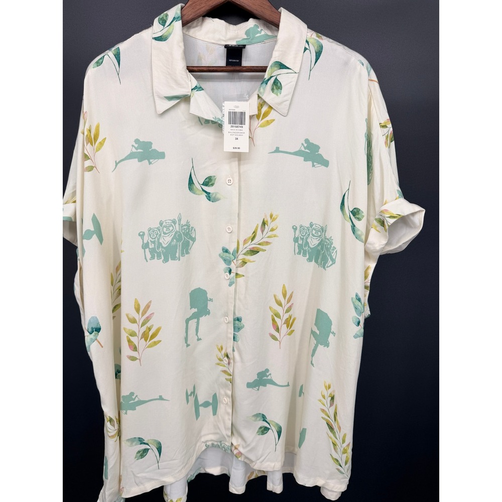 Her Universe Star Wars Button Down Women 3X Cream New Endor Ewok Dolman Shirt